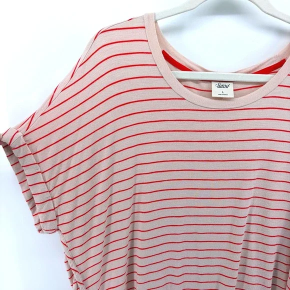 Soma Essential Tee Women's Pink Red Stripe Dolman Sleeve Hi Low Top Large Cozy - Picture 2 of 6